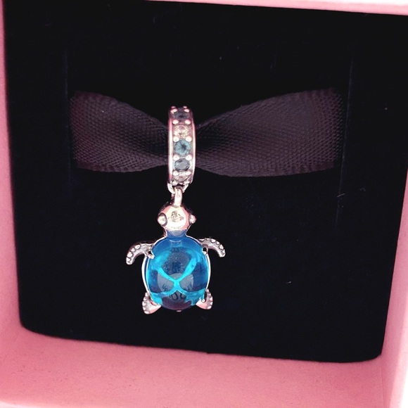 PANDORA Murano Glass Sea Turtle Dangle Charm w/box - Picture 9 of 12